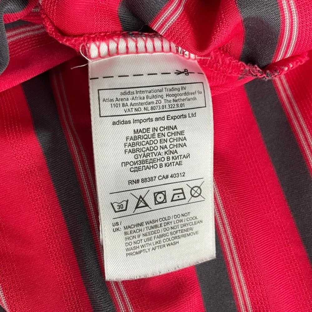 Adidas Men's Golf Climalite Polo Shirt Red Navy Blue Striped Short Sleeve XL